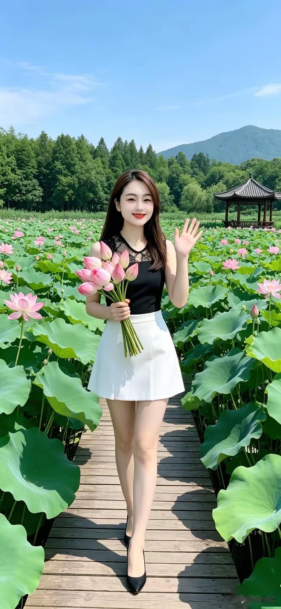 菏香暗度随风远，
菊艳钩人惹蝶吻。
横批：《菏香与菊艳》