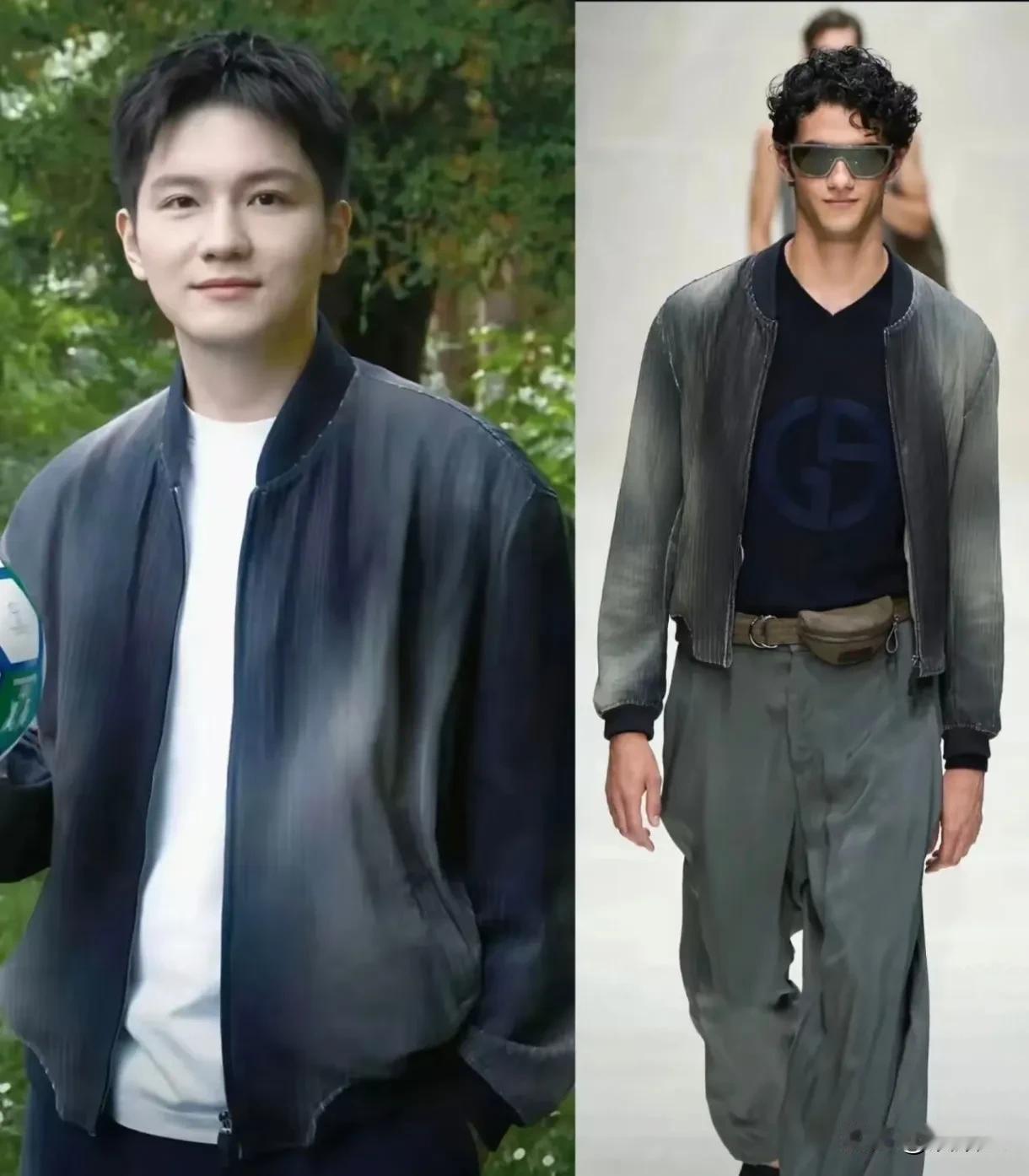 难怪东哥要减肥！
看看阿玛尼模特身上的衣服在他身上的效果就知道了！
如果再胖一些