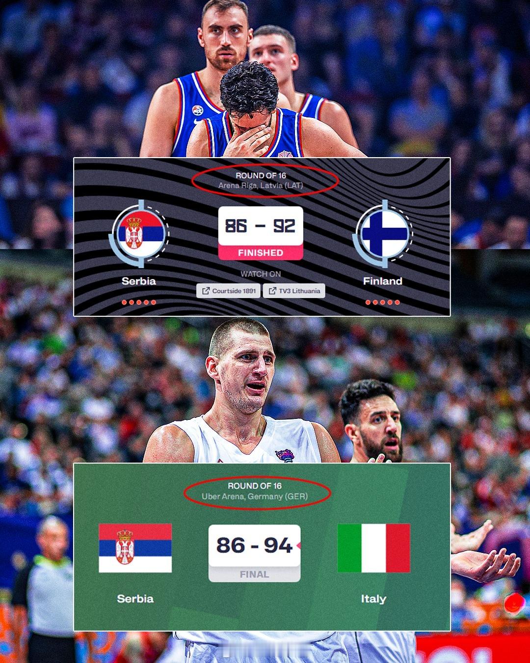 FIBA欧洲杯强如塞尔维亚连续两届无缘八强。。。 ​​​