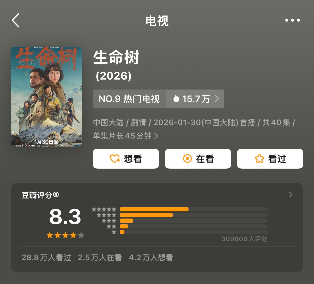 豆瓣评分现在才知道生命树在史诗级黑水防爆，黑水军下场刷大量一星对冲的情况下，30