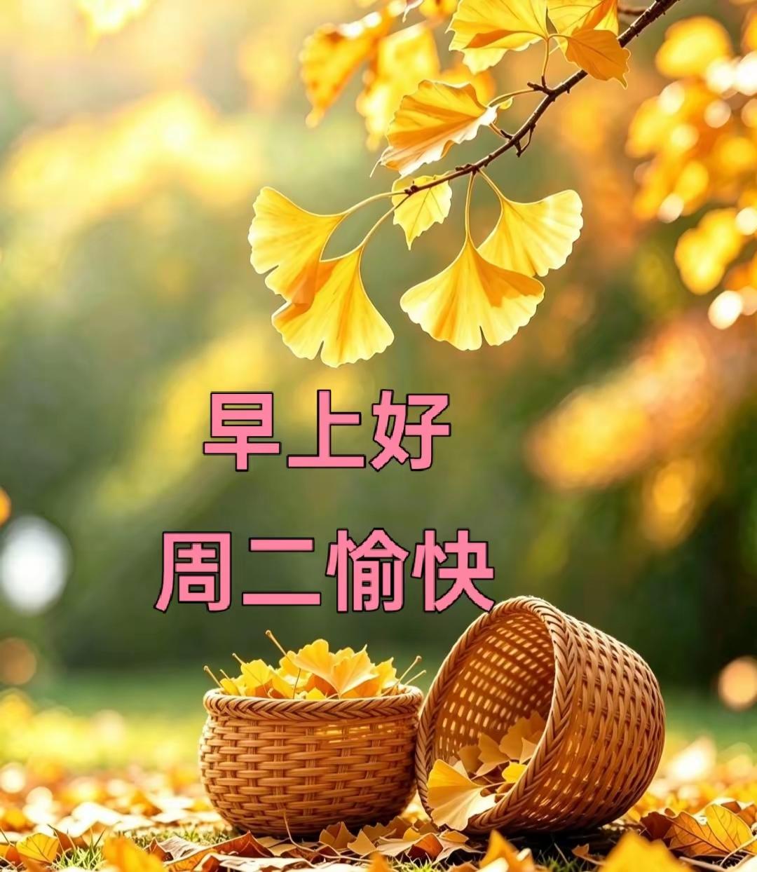 周二秋渐浓，清风伴朝光；
愿我们放下心头纷扰，善待自己身心，
岁岁多安泰，时时有