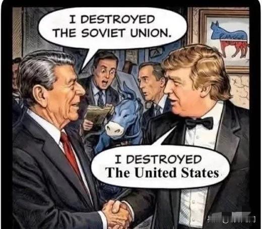 一张图看懂美国国运40年：里根打垮苏联，特朗普打垮美国……

同样是总统，差距能