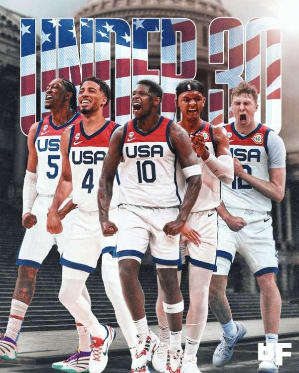 ESPN列2028年奥运会，美国男篮阵容：
后卫：杰伦威、哈利伯顿
前锋：华子、