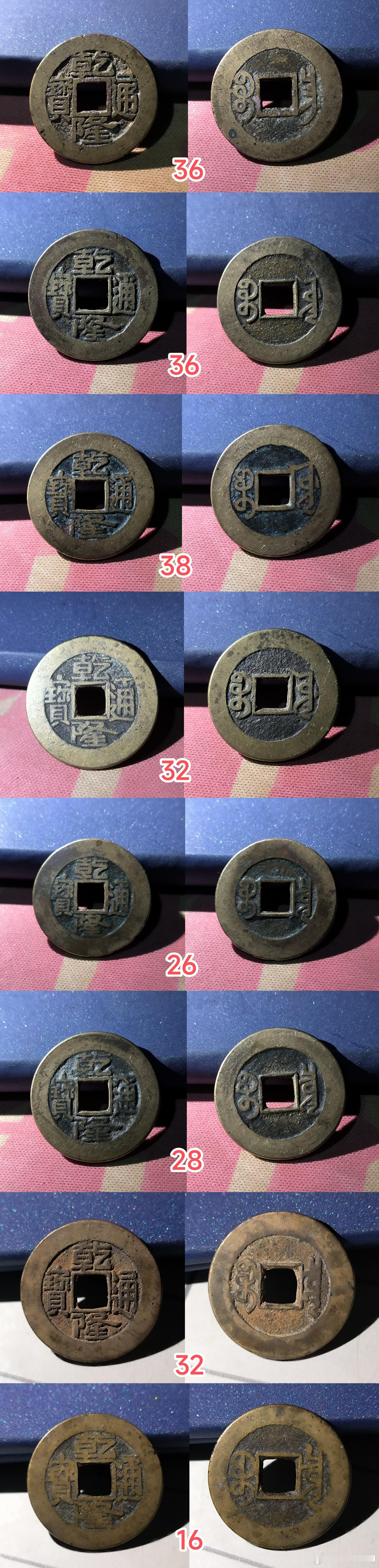 清朝铜钱，精品小乾隆。永久保真，红字是标价，50以上包运。 ​​​