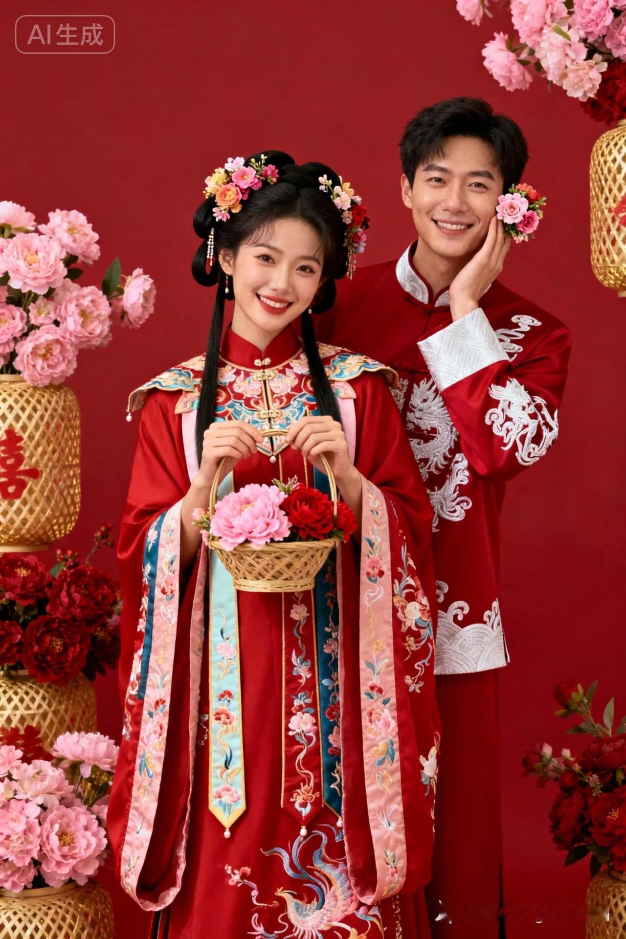 喜庆的中国风婚纱照，花团锦簇，喜气洋洋！🌸💍
