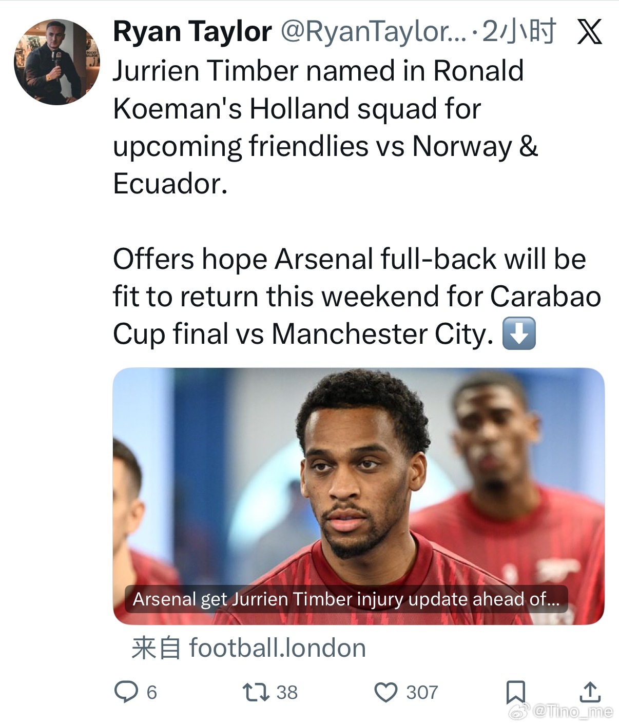 廷贝尔入选新一期荷兰队大名单，友谊赛对手分别为挪威和厄瓜多尔。 