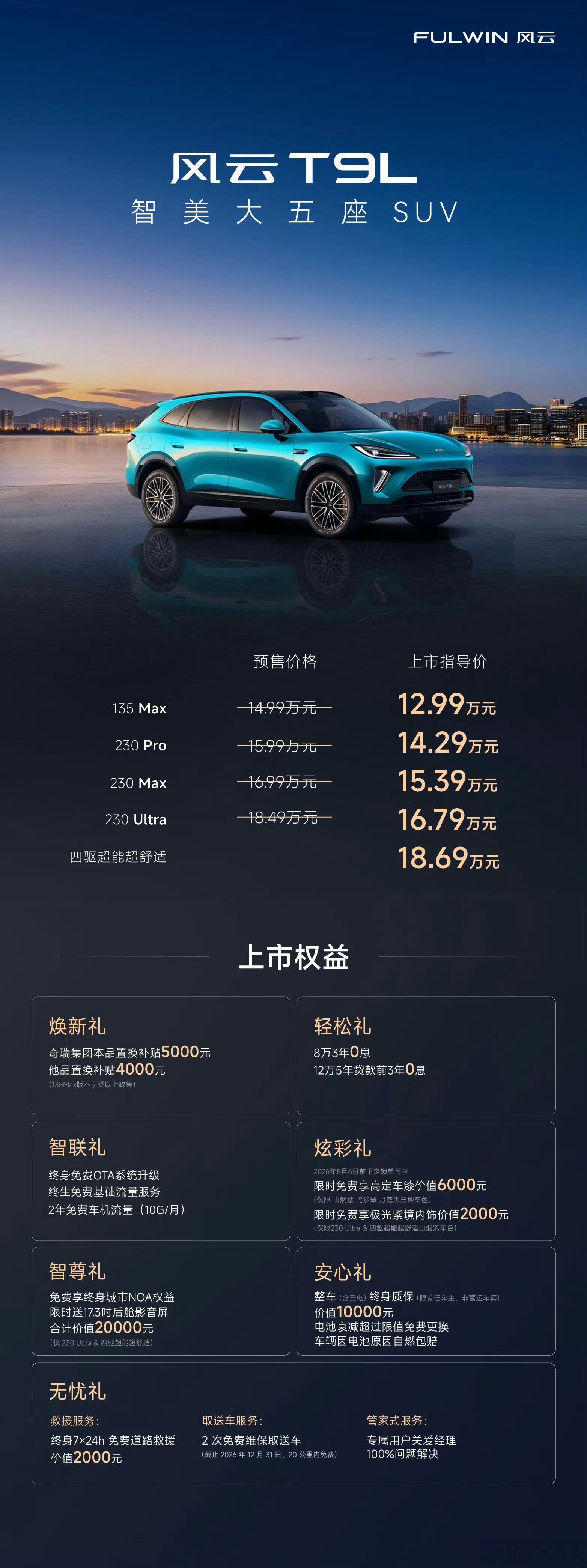 4.13日风云T9L正式上市价格来了！智驾数码团  135 Max版：12.99