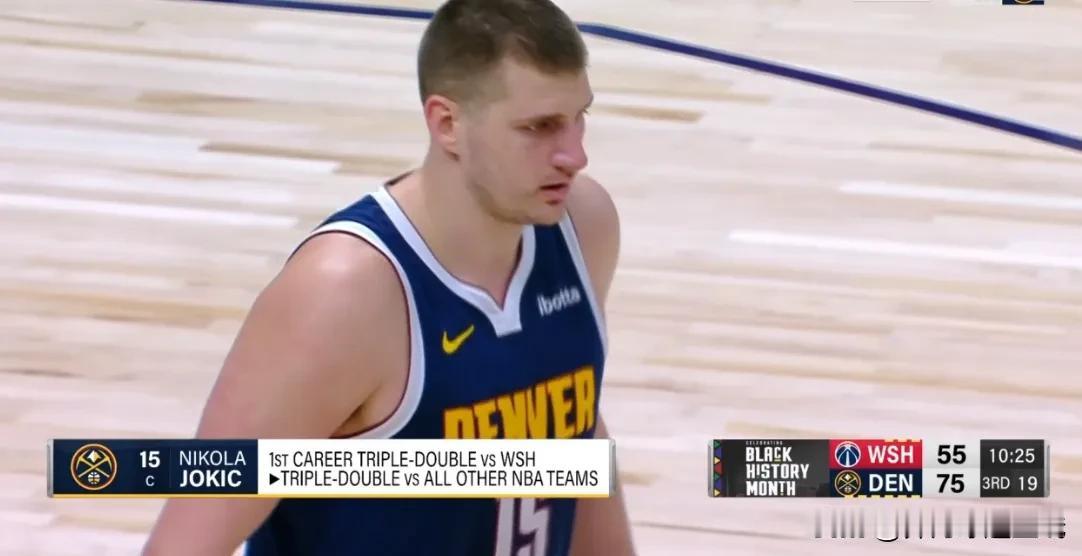 NBA赛场数据：比赛还没结束，约基奇已经砍下三双：17+18+13，这也是对阵奇