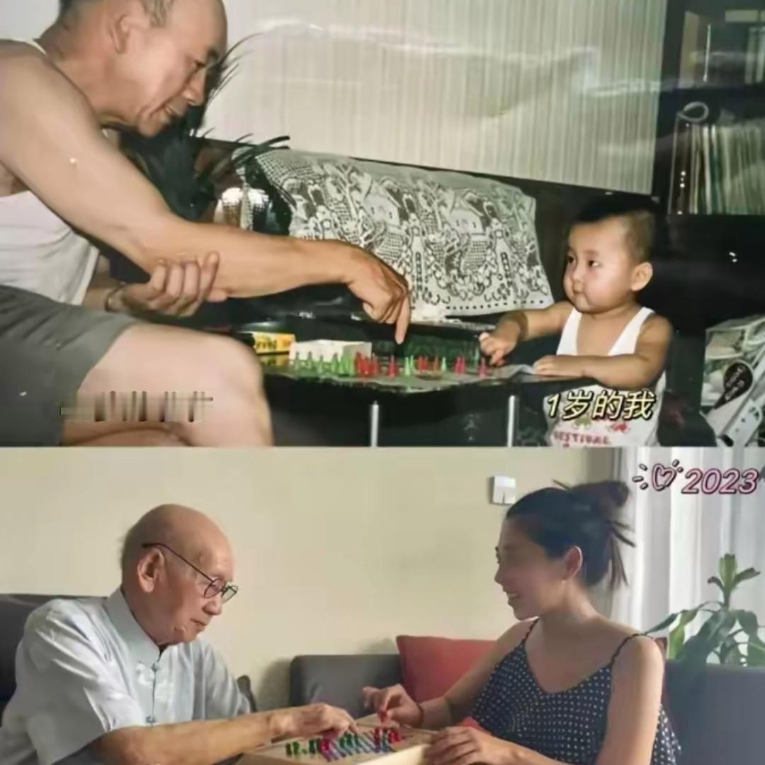 这是爷孙俩30年前后的对比照，30年啊，转眼间就这么过去了，单看那沙发就足以见证