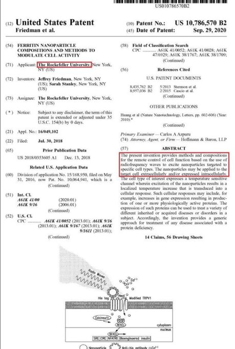 🚨😈洛克菲勒的专利：能够远程操作/控制生物细胞活动。“本发明提供了一种基于高