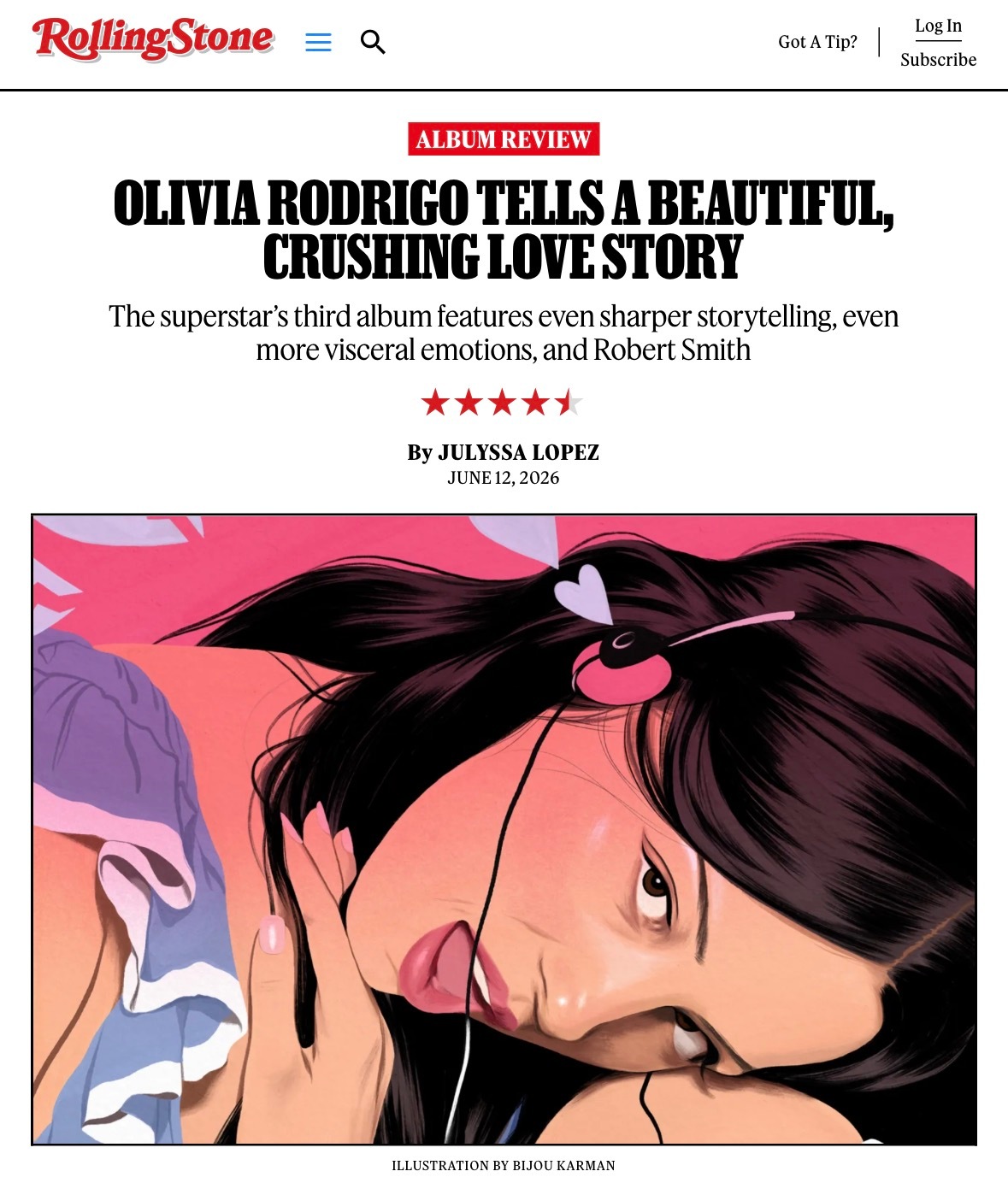 【乐评速递】Rolling Stone / 滚石 给予 Olivia Rodri