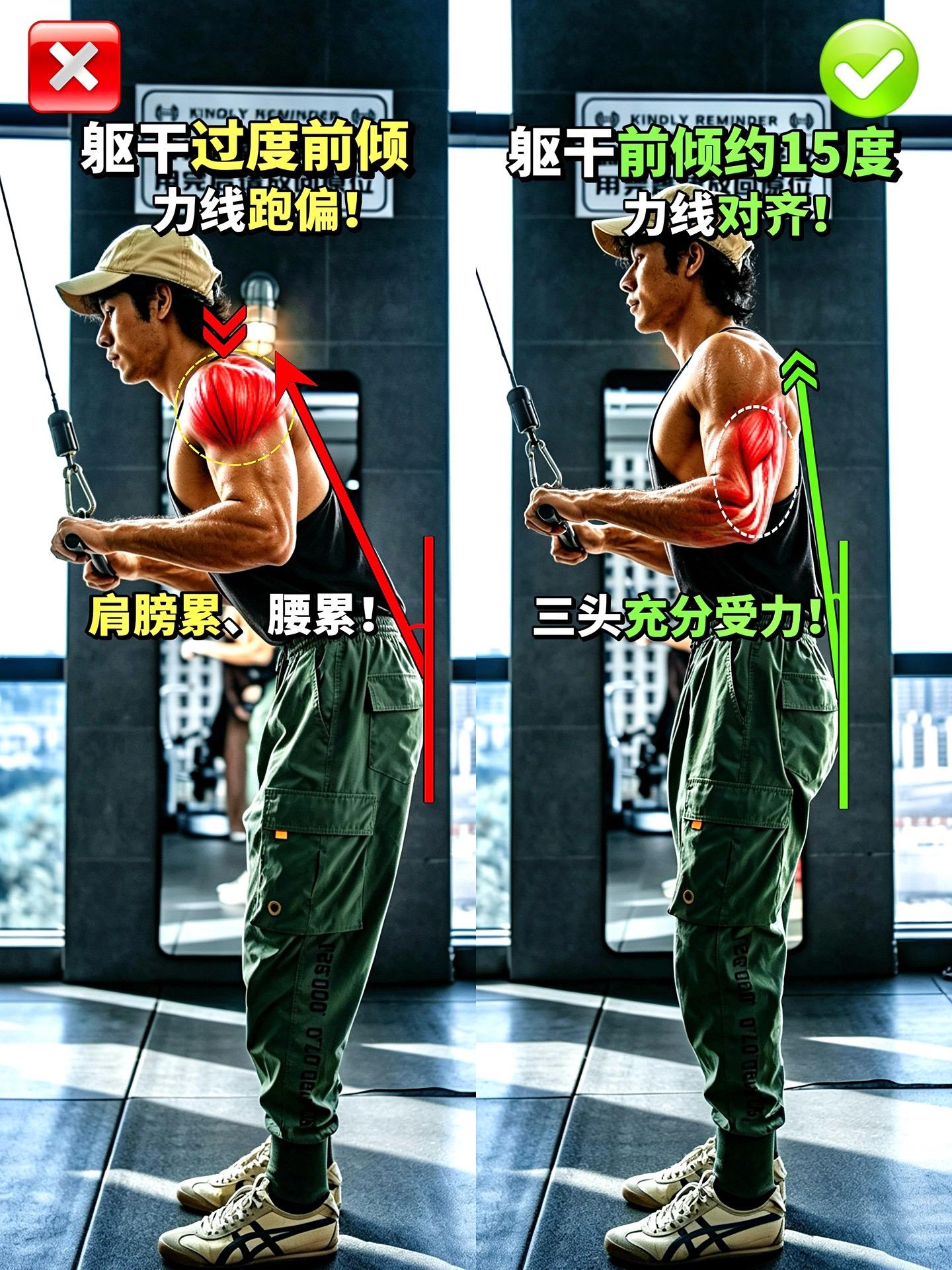 龙门架直杠下压千万不要这么做了!龙门架T杠下压是锻炼肱三头肌的黄金动作...