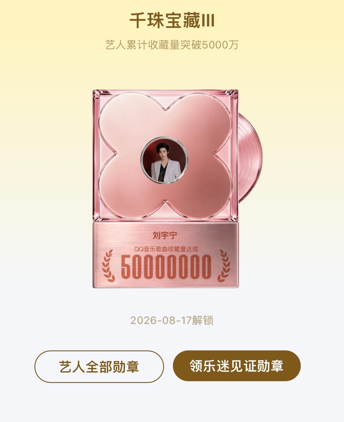 恭喜刘宇宁QQ音乐 歌曲播放量破1亿歌曲收藏量破5000万[流鼻血][赞]三栖三