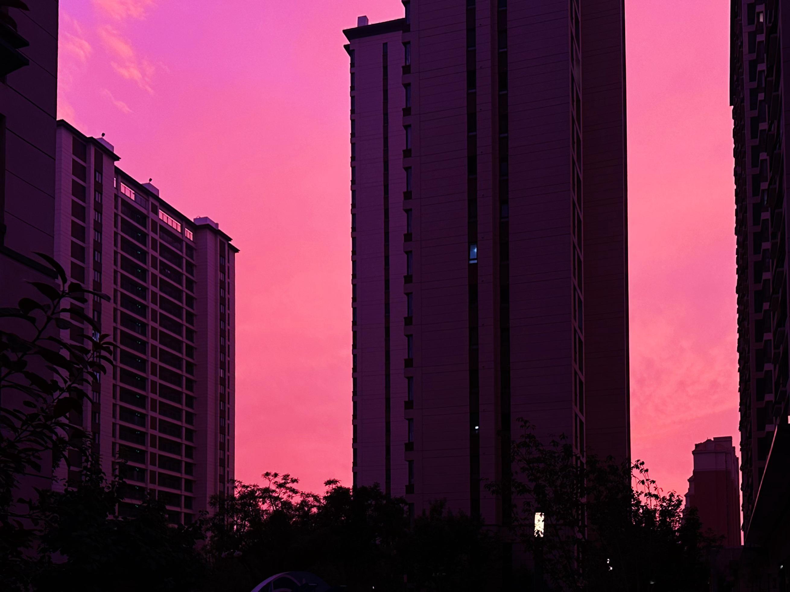 烟台刚才的天空，瑰丽的颜色很不真实。你看到了没有？随手拍烟台日常记录手机摄影 ​