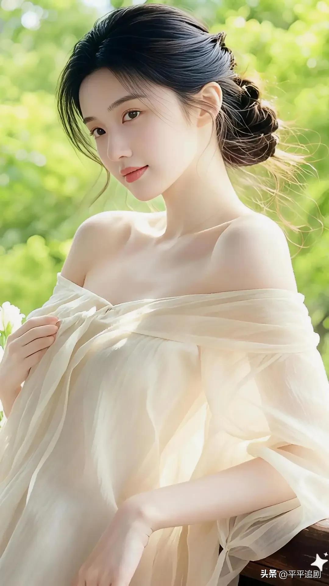 什么年龄段的女人最有女人味?
浅纱轻笼肩线，发髻藏着清风，绿意漫过眉眼。
一颦一