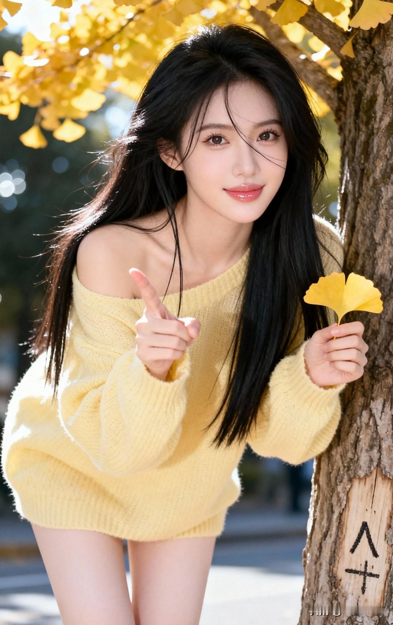 秋叶落，美人笑，心随叶舞。