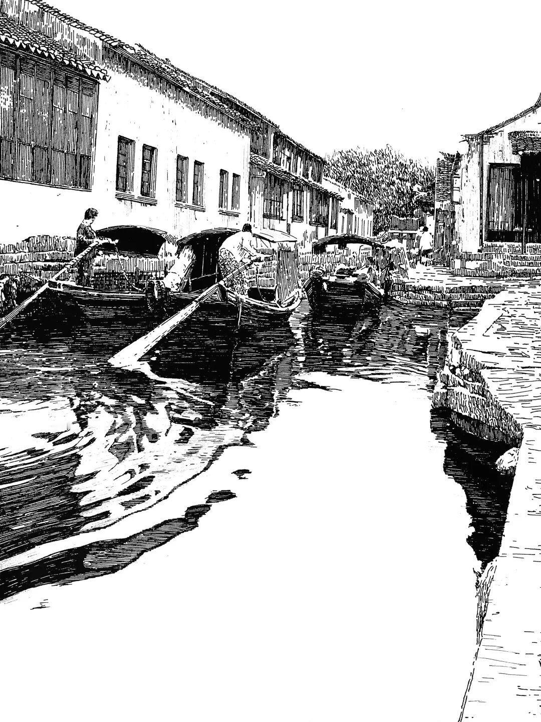 这位画家挺有才，他的钢笔画在江南水乡、北方雪景自由切换。马国斌，被誉为“中国侗乡