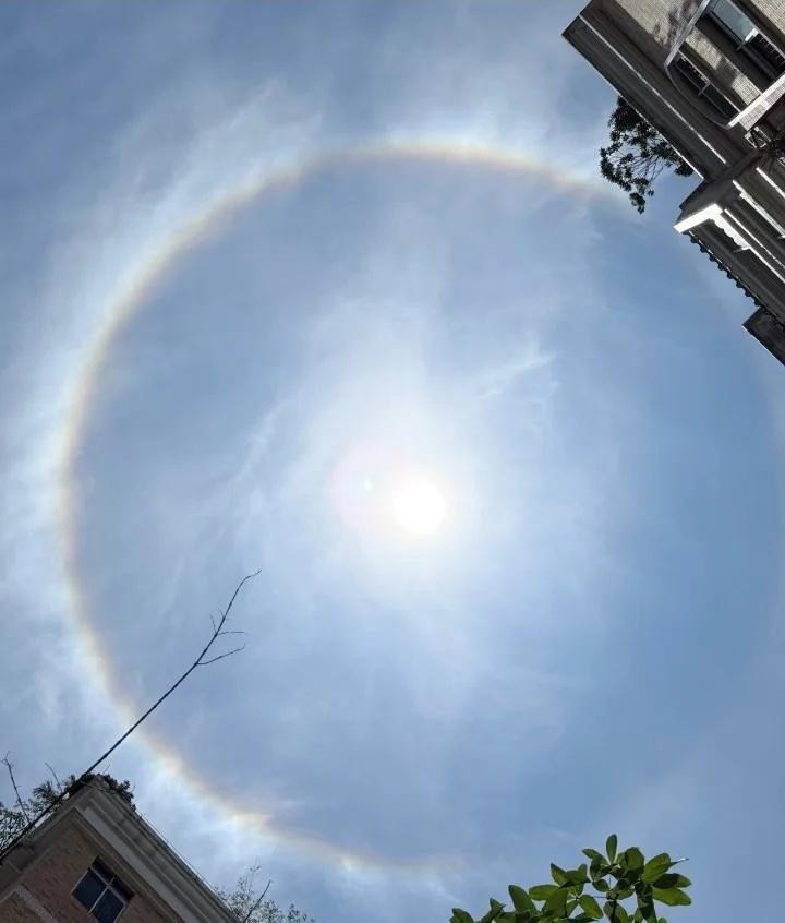 广东人快抬头啊！！！有日晕！
超大的日晕！今天天气也太好了！[惊喜]我拍到了光的