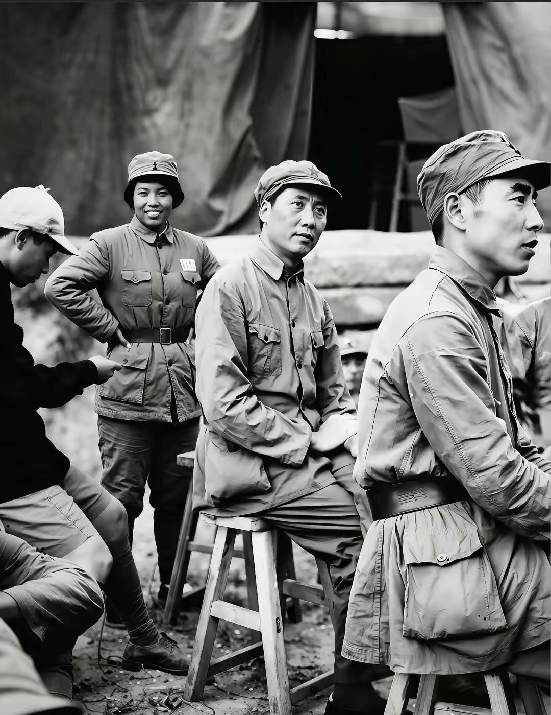 伟人革命时期留下的珍贵照片，
后边应该是延安第一革命共产党员贺子珍，前边这位男同