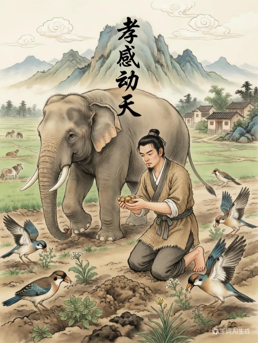 《二十四孝.孝感动天》

孝感动天——虞舜至孝感通天地

《二十四孝》开卷第一，