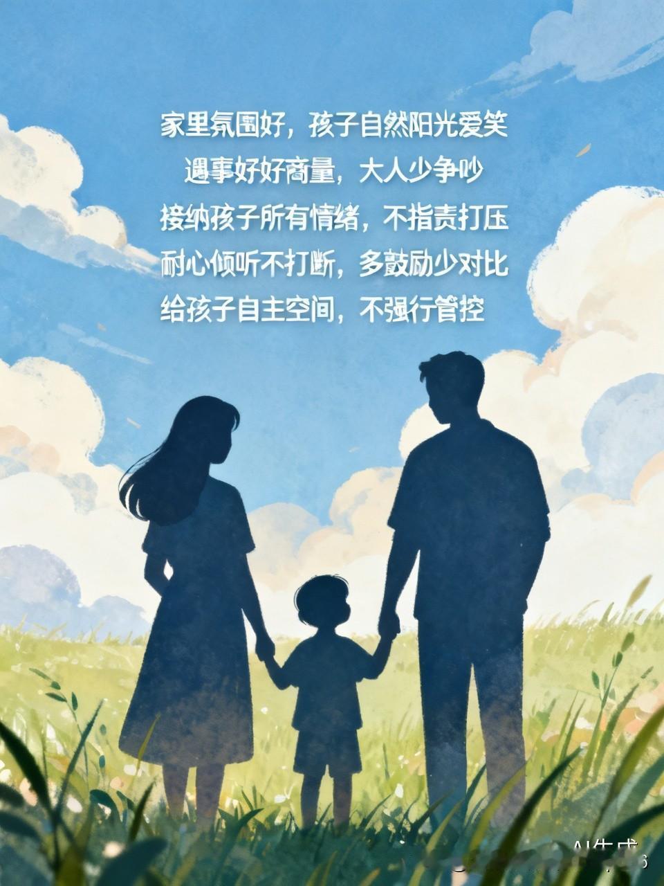 遇事好好商量，大人少争吵；

接纳孩子所有情绪，不指责打压；

耐心倾听不打断，