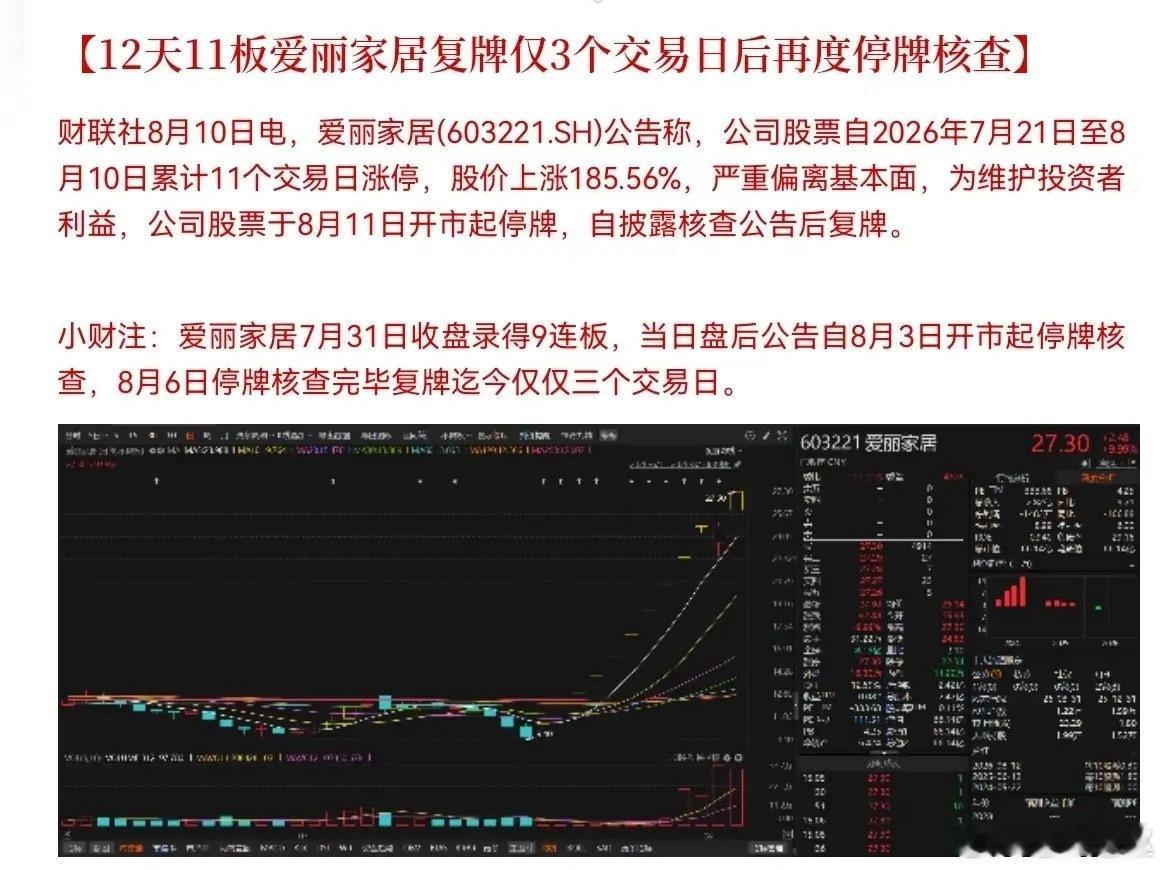 连板妖股爱丽家居二度停牌，超高涨幅触发监管核查 