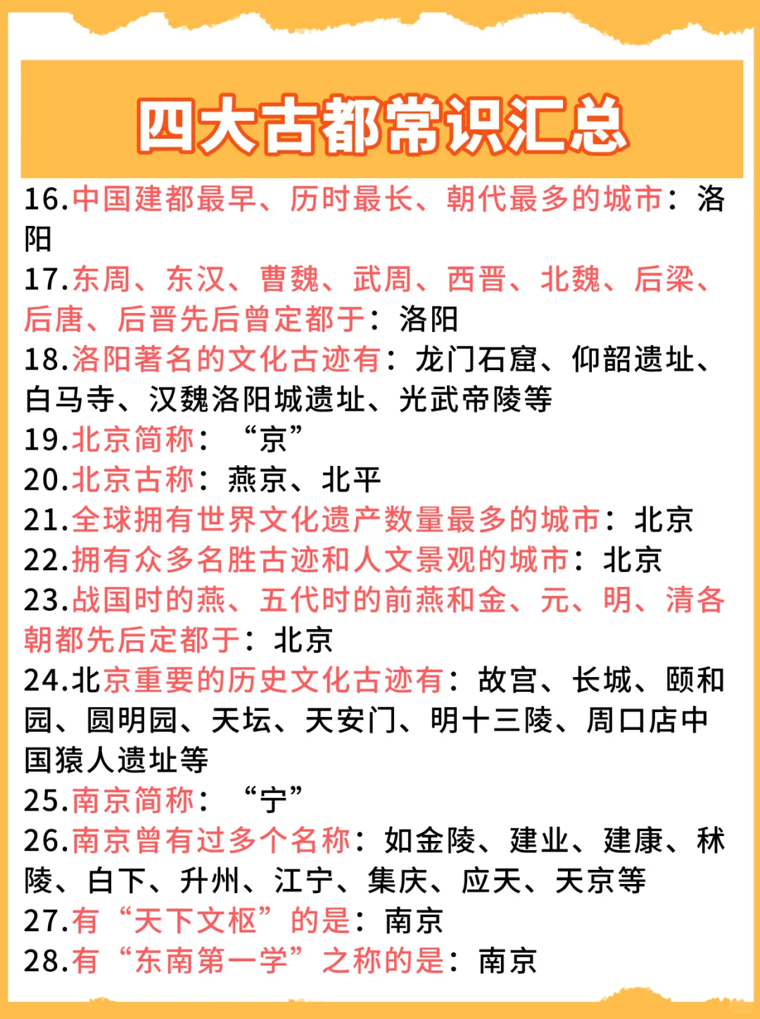 历史文化知识点！四大古都常识汇总