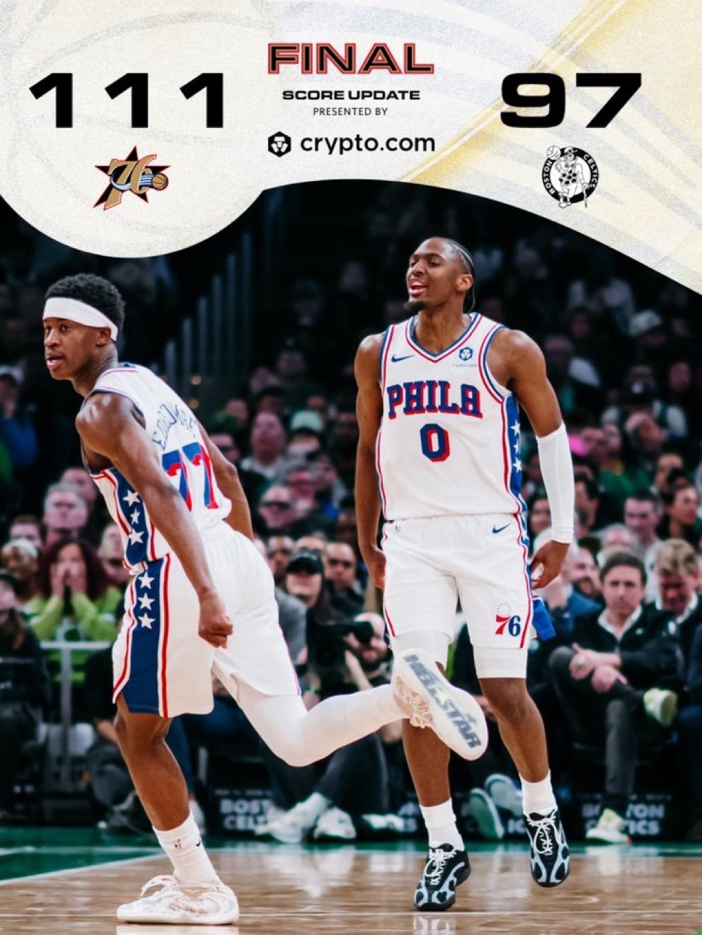 4月22日NBA季后赛战报（3场）：

76人111-97凯尔特人，总比分1-1