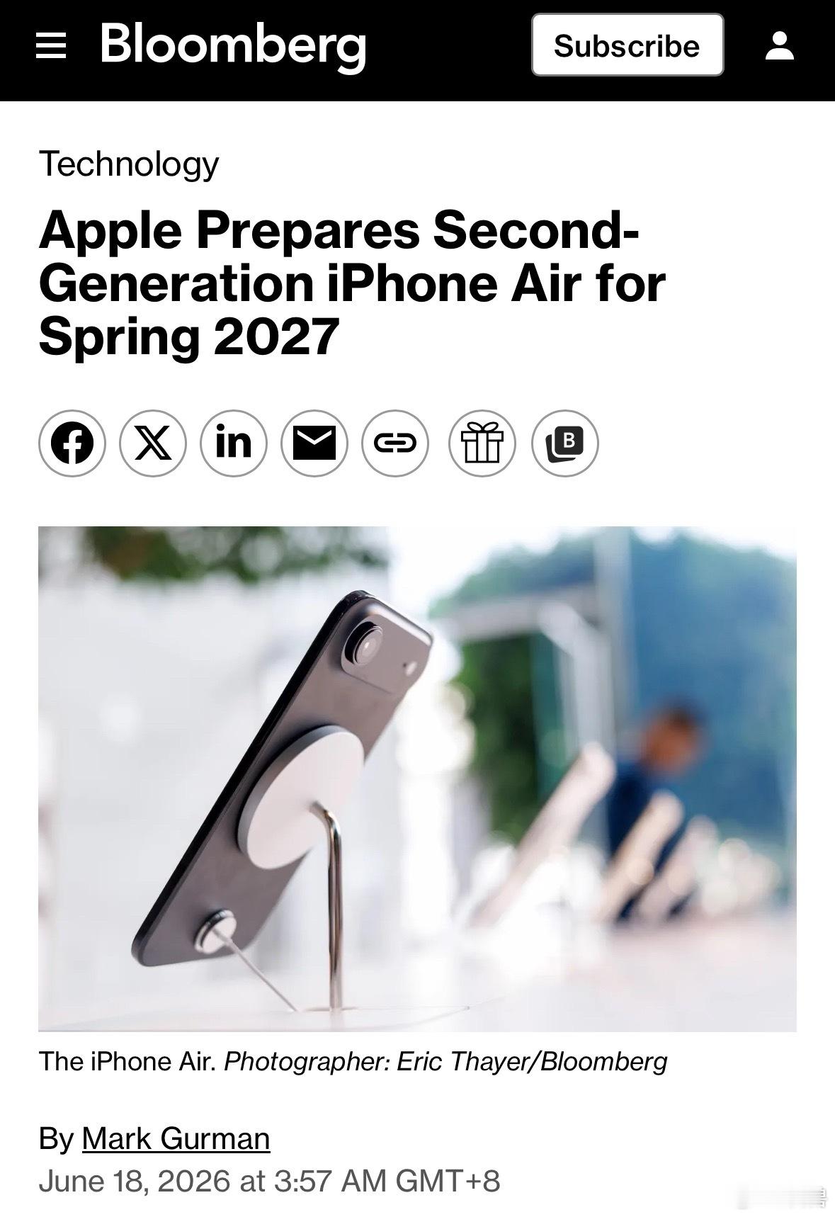 iPhone Air2明年春季发布据知情人士透露，苹果公司正在准备第二代iPho