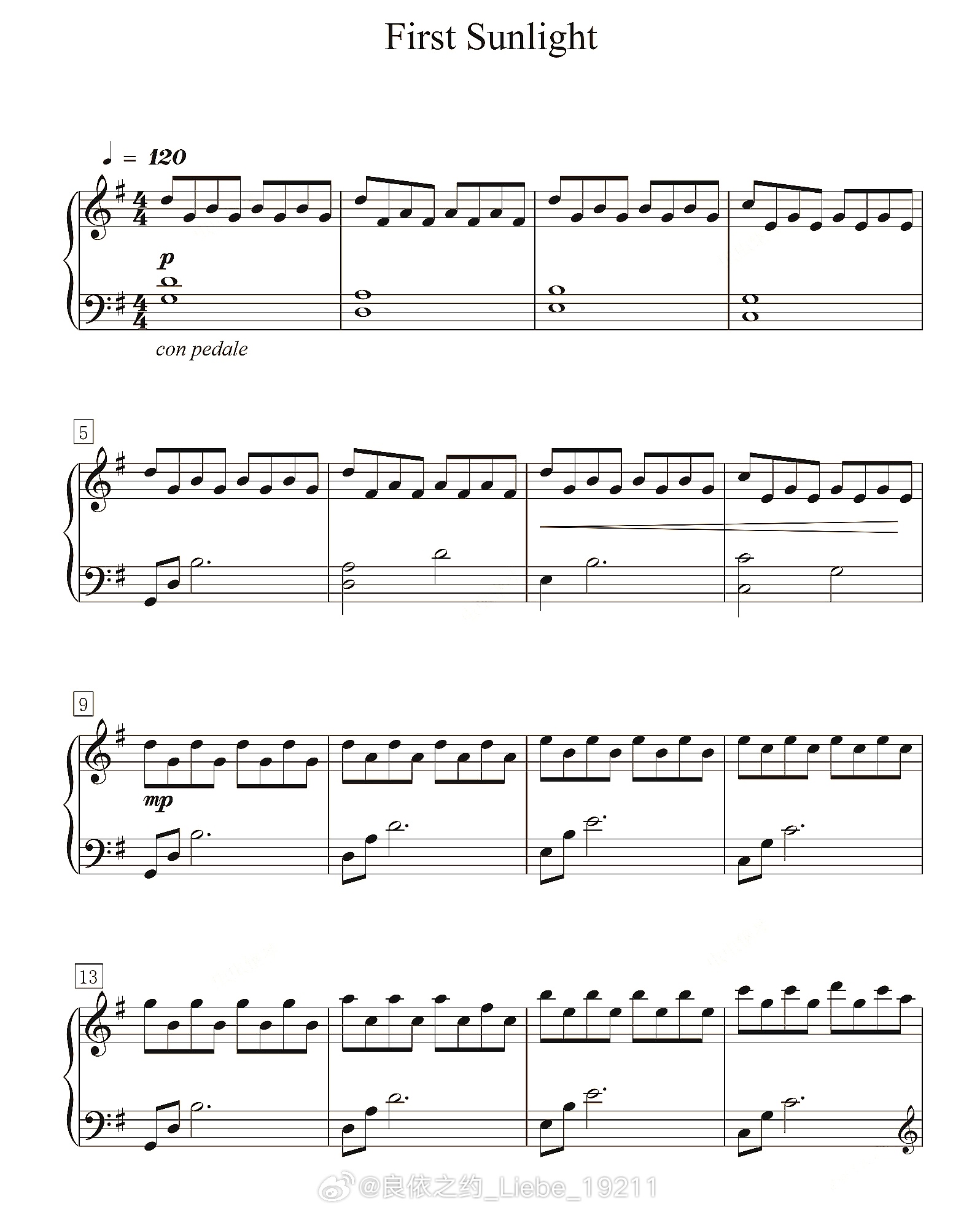 钢琴谱：《第一缕阳光First Sunlight》Peter Jeremias/