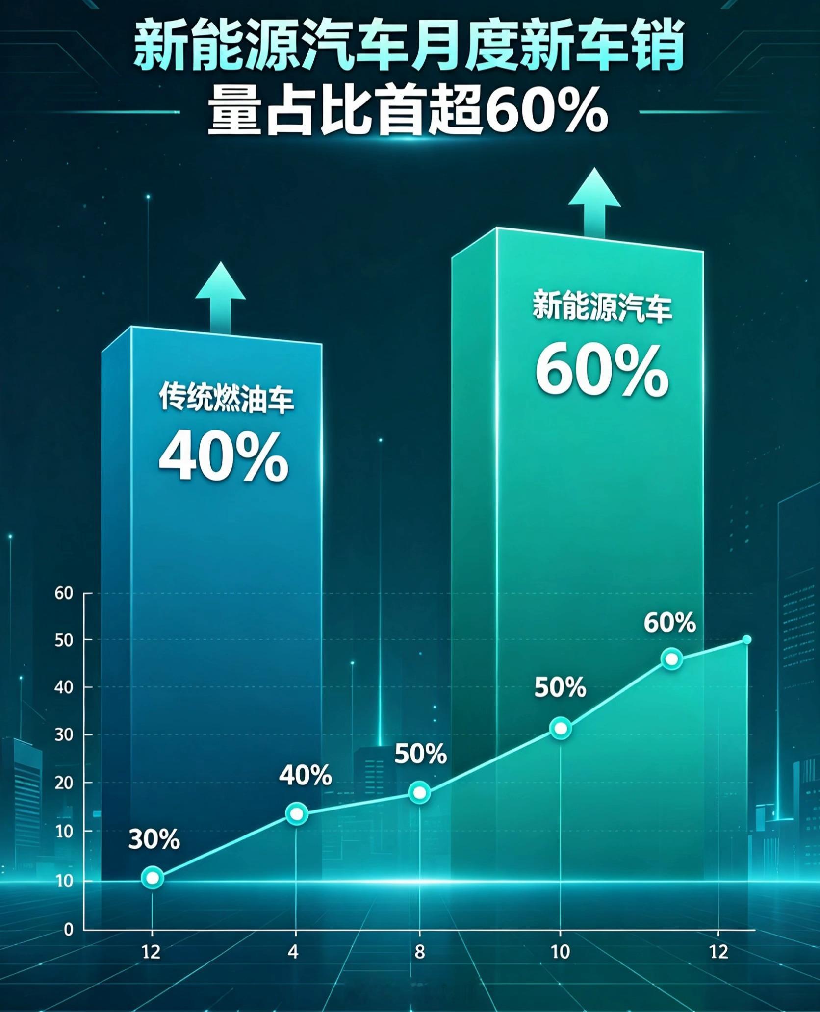 新能源汽车月度新车销量占比首超60% 渗透率破60%意味着中国汽车产业真正进入了