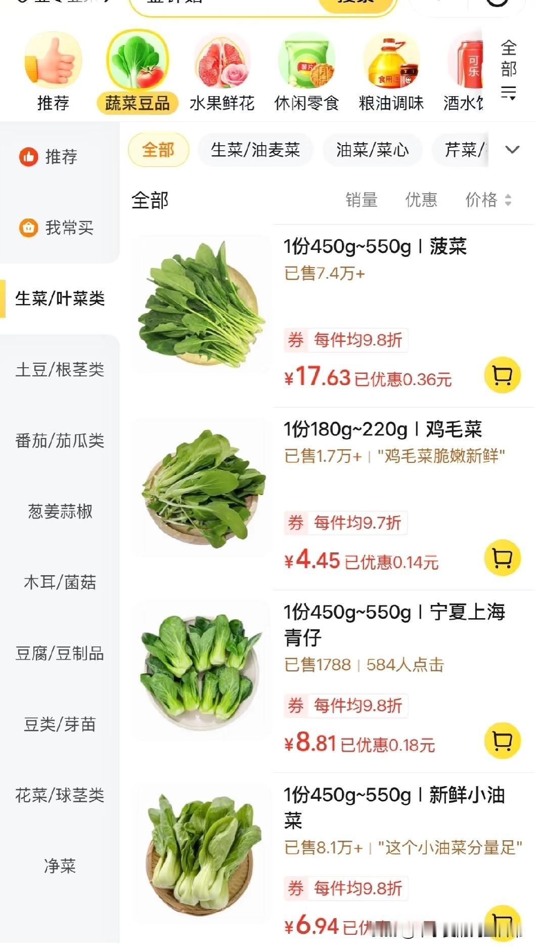 人在广州已经吃不起青菜了！
 
在广州的朋友快来看！买菜APP上菠菜卖到近18元