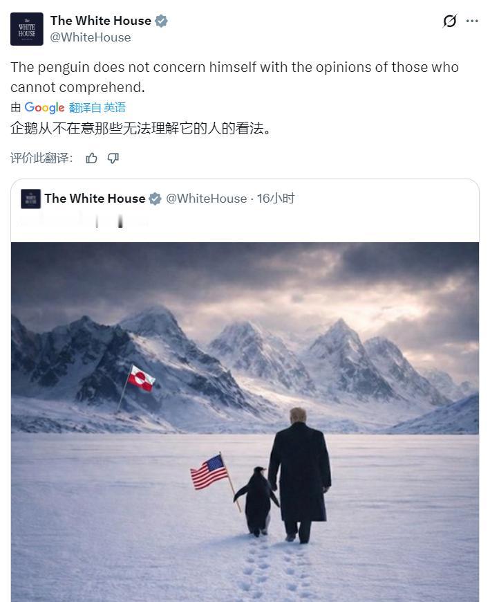 太可笑了.......[笑哭]
白宫刚刚发帖：企鹅并不在意那些无法理解它的人的看