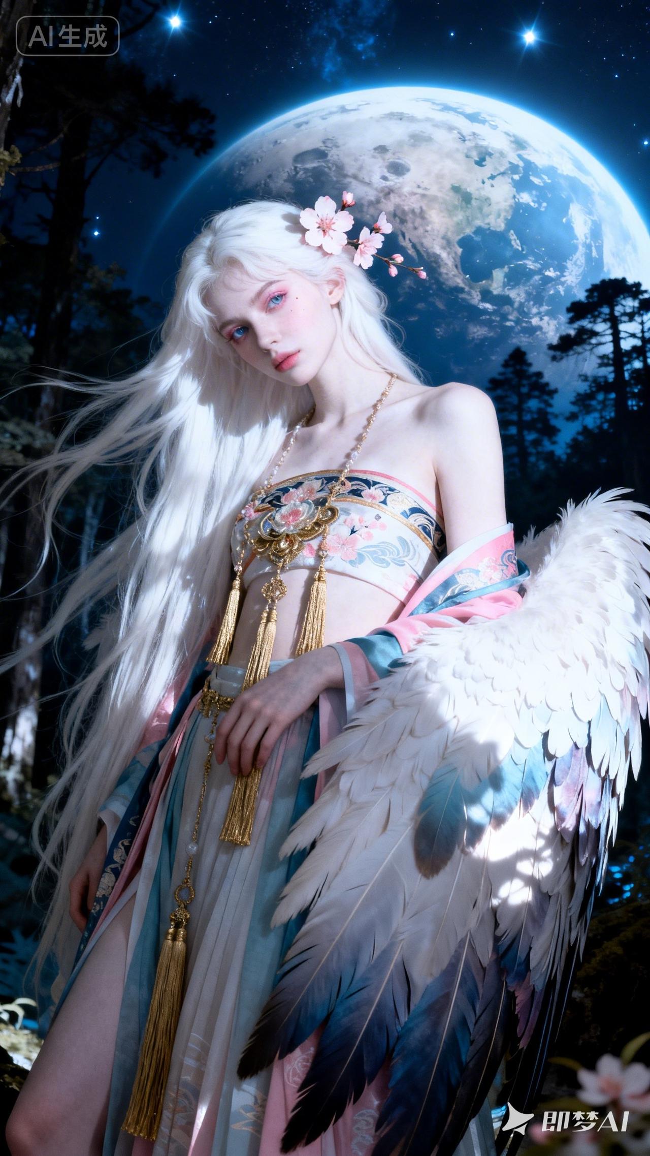 梦幻森林中的精灵少女，翅膀与花朵相映成趣，宛如童话世界。