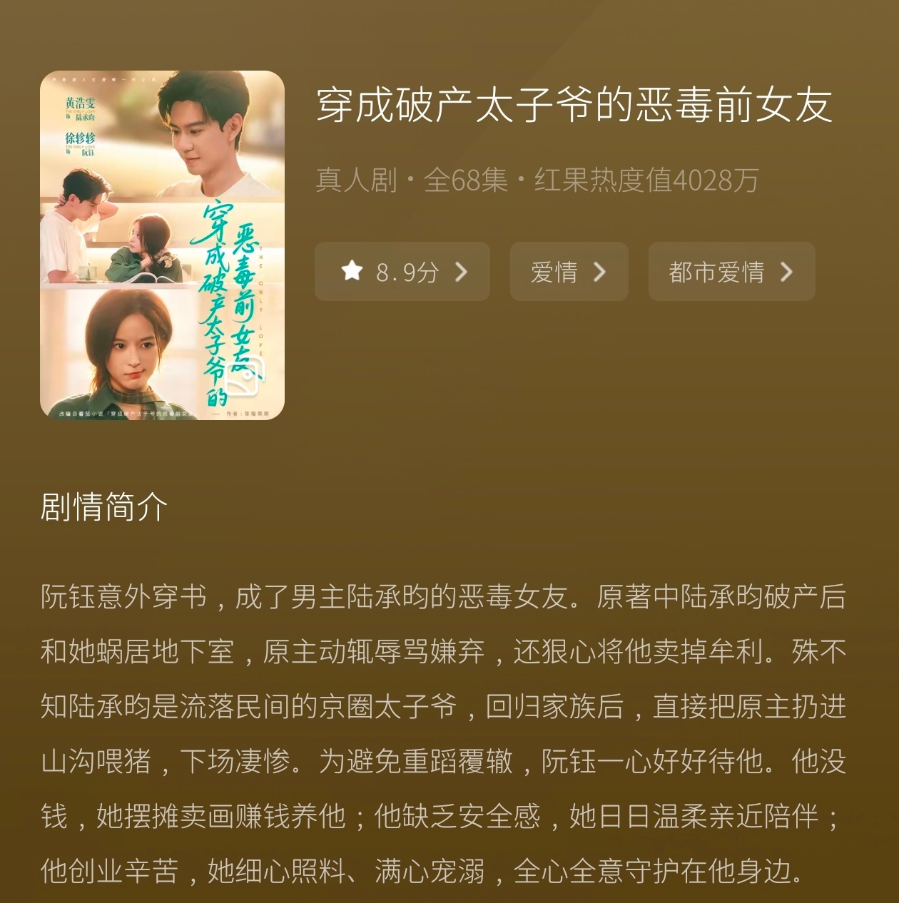 穿成破产太子爷的恶毒前女友女主穿书，改变炮灰命运，很正常的一部，没有雄竞没有雌竞