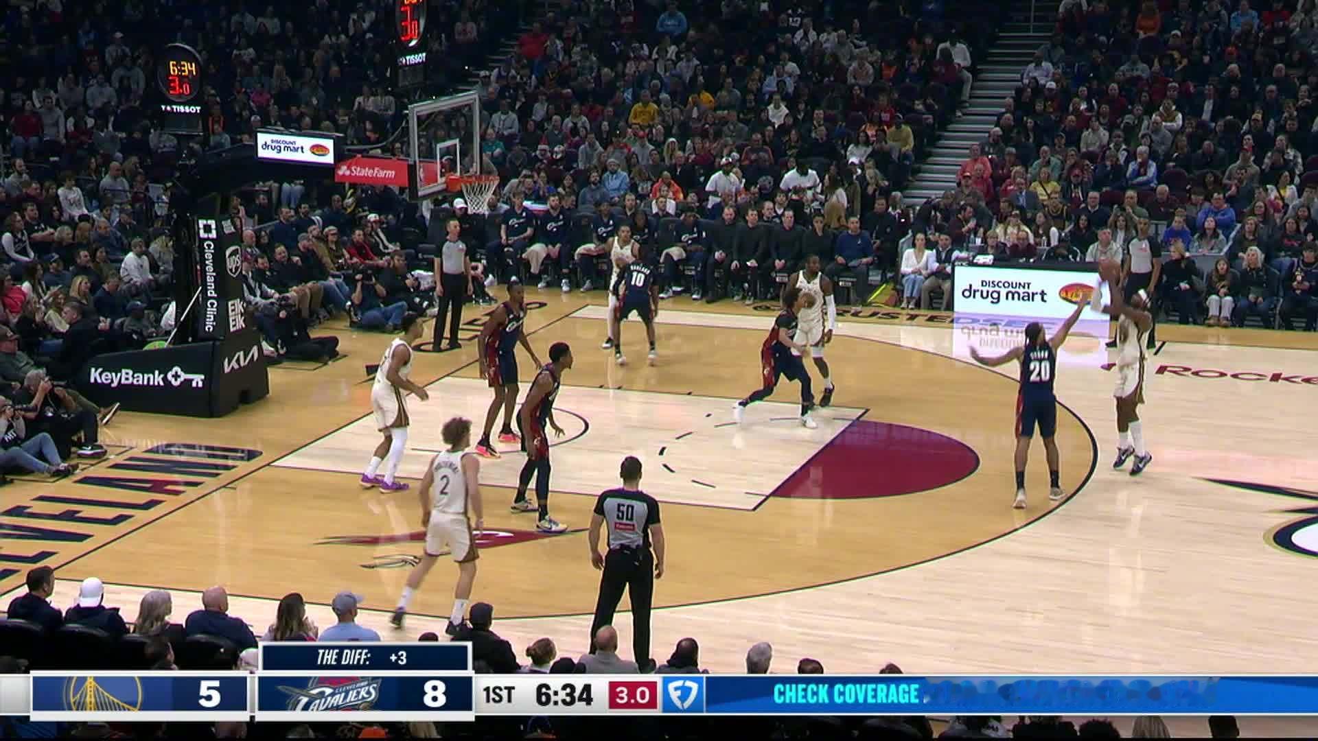 希尔德远投三分！勇士vs骑士