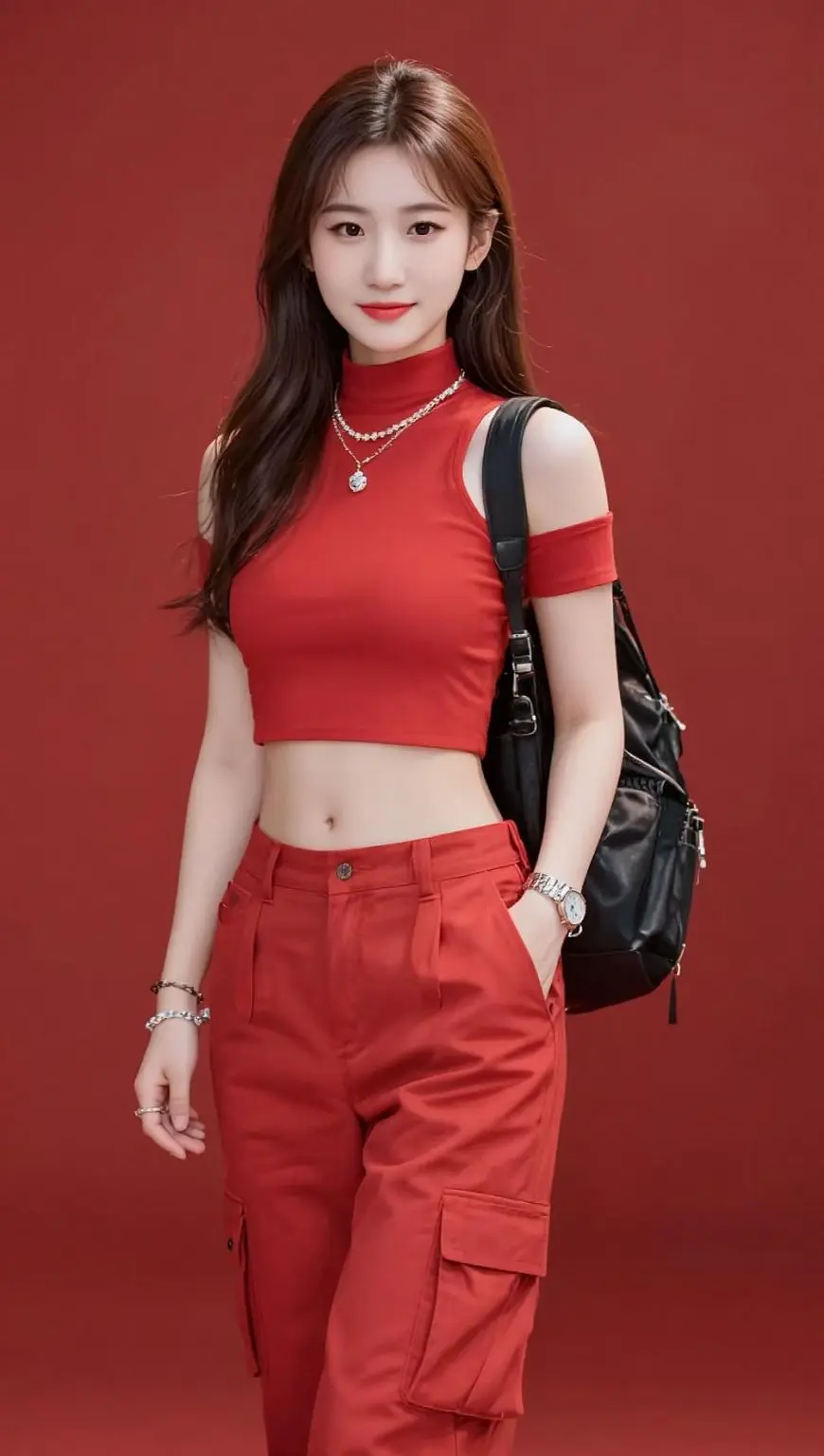 AI露肩红系写真 随变ai随便玩