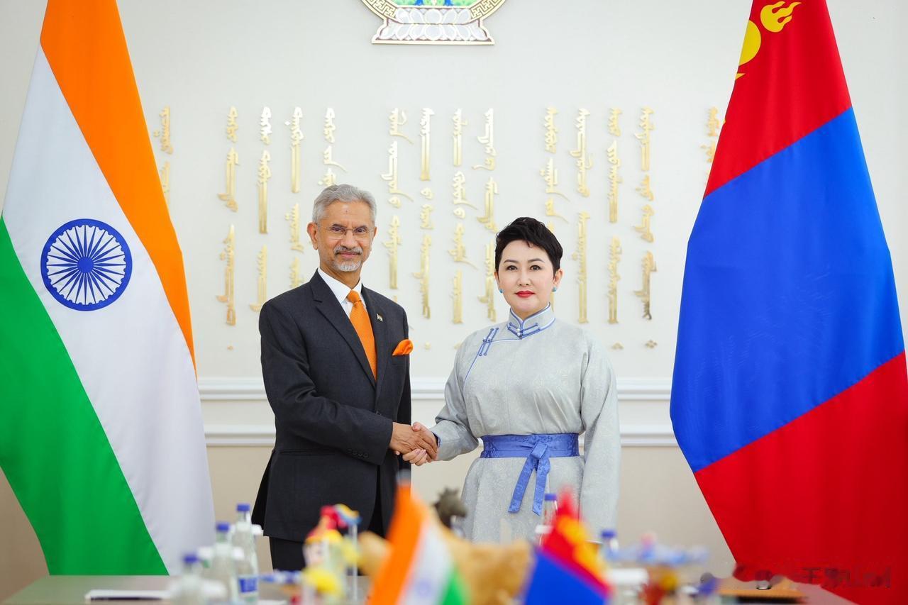 蒙古印度，精神邻国。蒙古外长巴特策策格会见来访的印度外长苏杰生，这俩国家虽然相隔