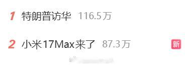 特朗普访华小米17Max来了小米还是很权威的，热搜第二
