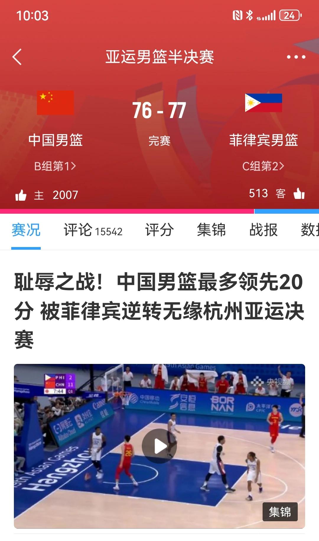 真的无语了，男篮最多时领先20分，这种水平的比赛也能被逆转，这次该怪谁了？建议查