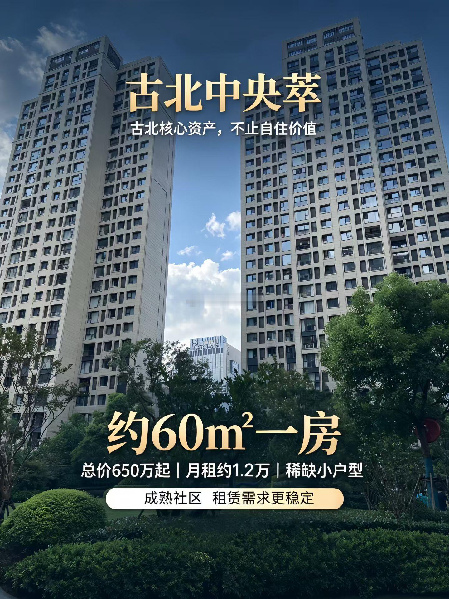 上海古北60平小户型来了楼市第一线 精致都市白领的理想，出租也不错，月租1.2万