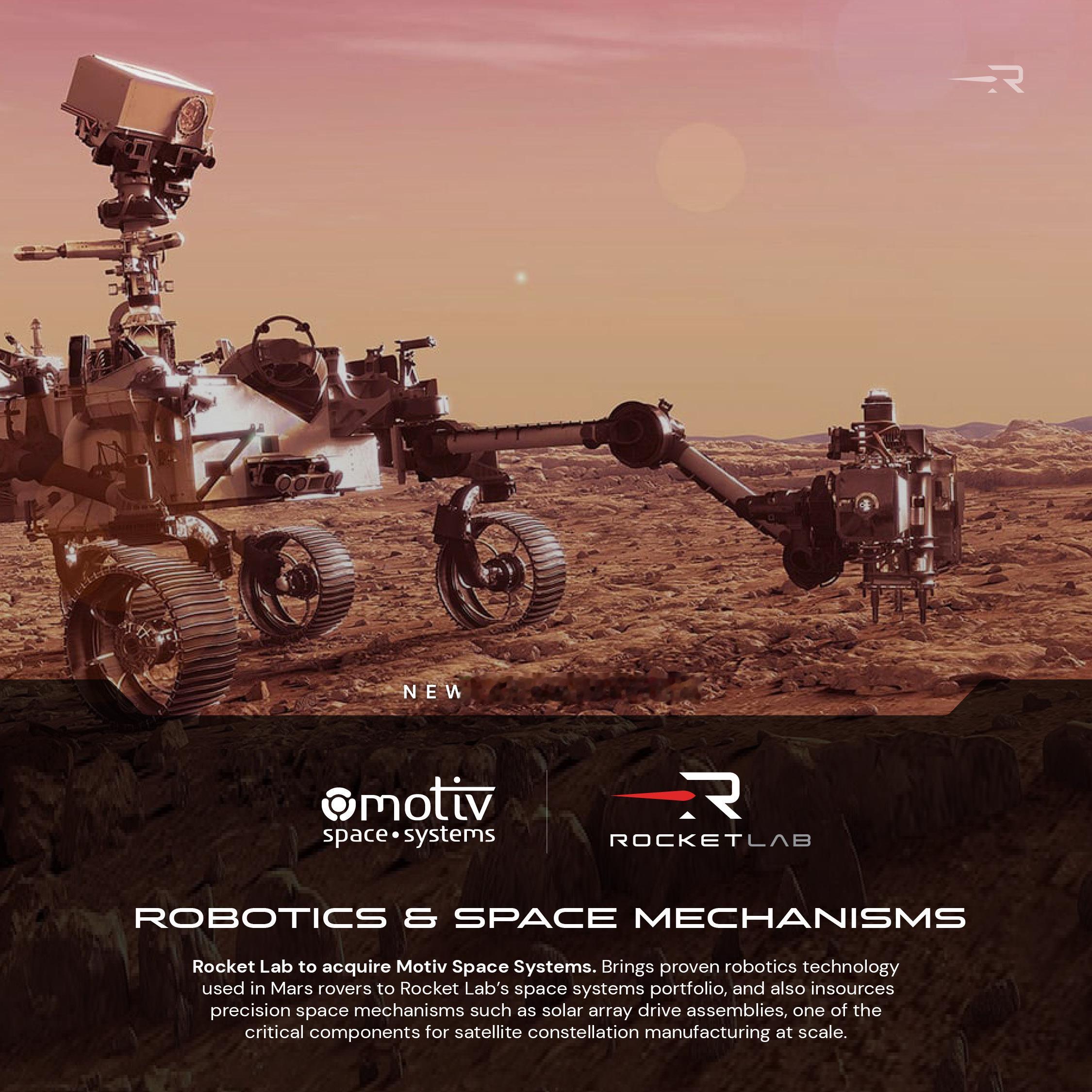 【Rocket Lab宣布收购Motiv Space Systems，并与Ray
