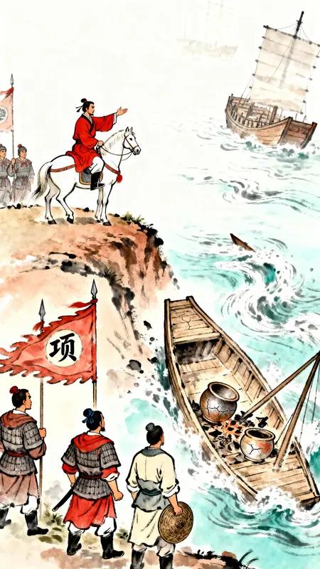 我最喜欢的四字成语是“破釜沉舟”。这成语源于项羽跟秦军作战时，下令把渡河的船凿穿