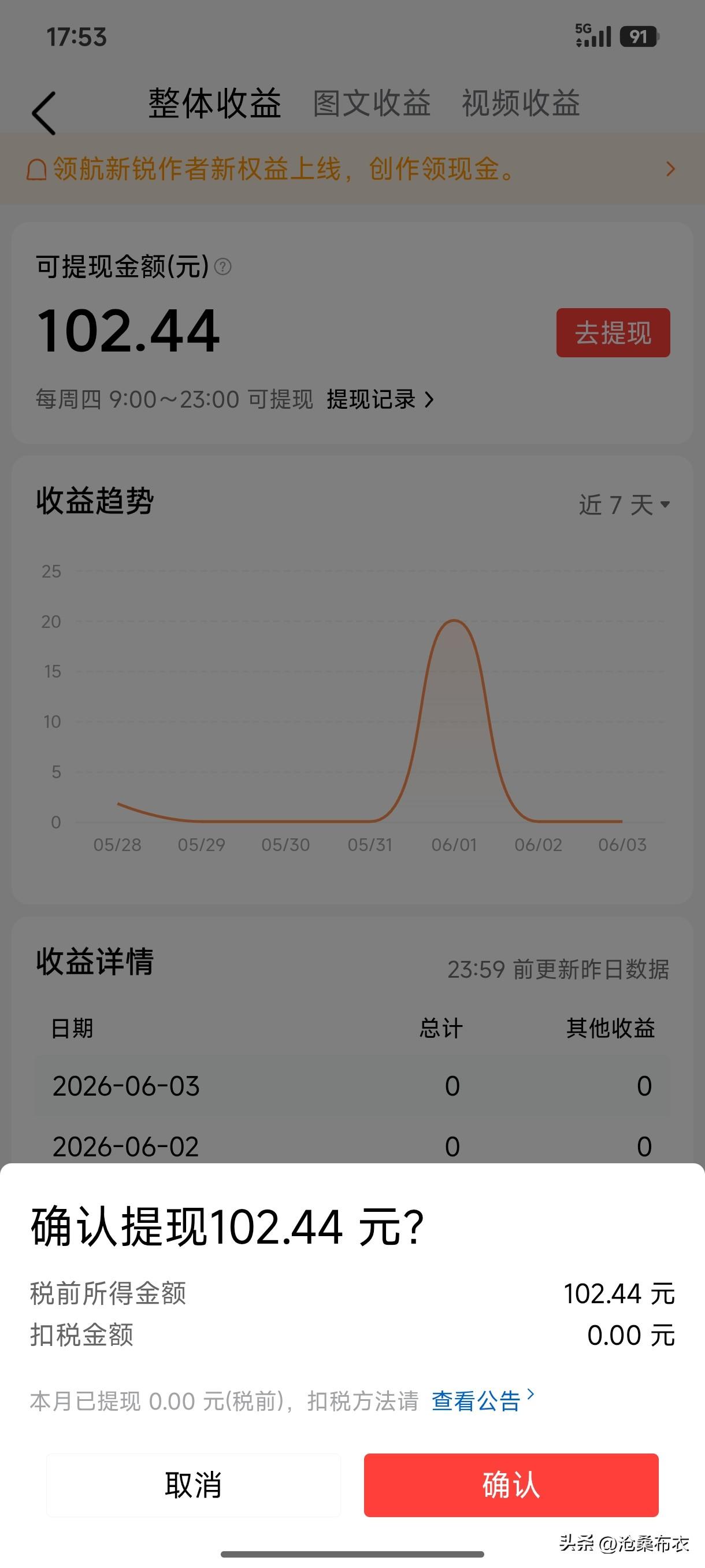 记录我的2026今天提现了102.44元！这是今年第2次提现，上次3月26日提了