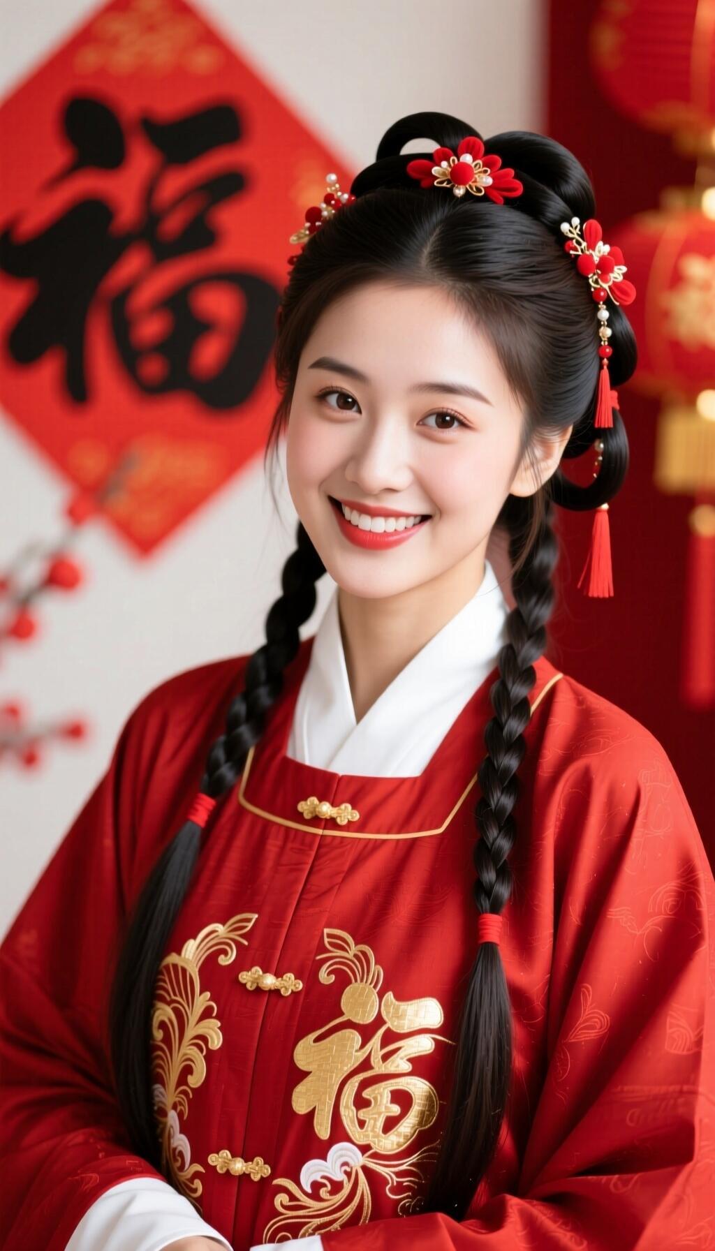 福气满满的新娘，笑靥如花，传统红装，幸福美满！