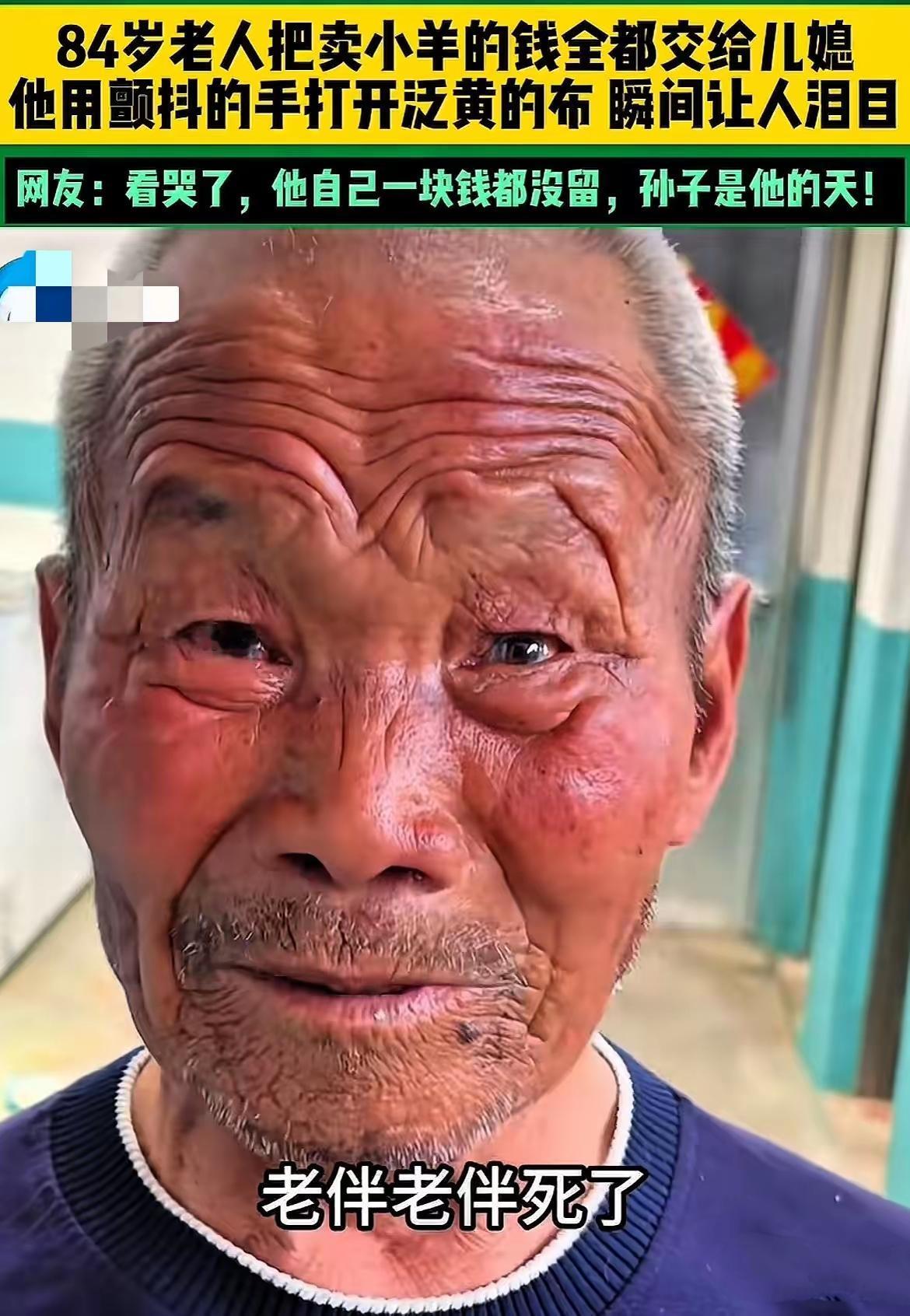 让人泪目了！山东，84岁老人卖了家里的羊，一分钱省不得花，全部交给了儿媳，儿媳不