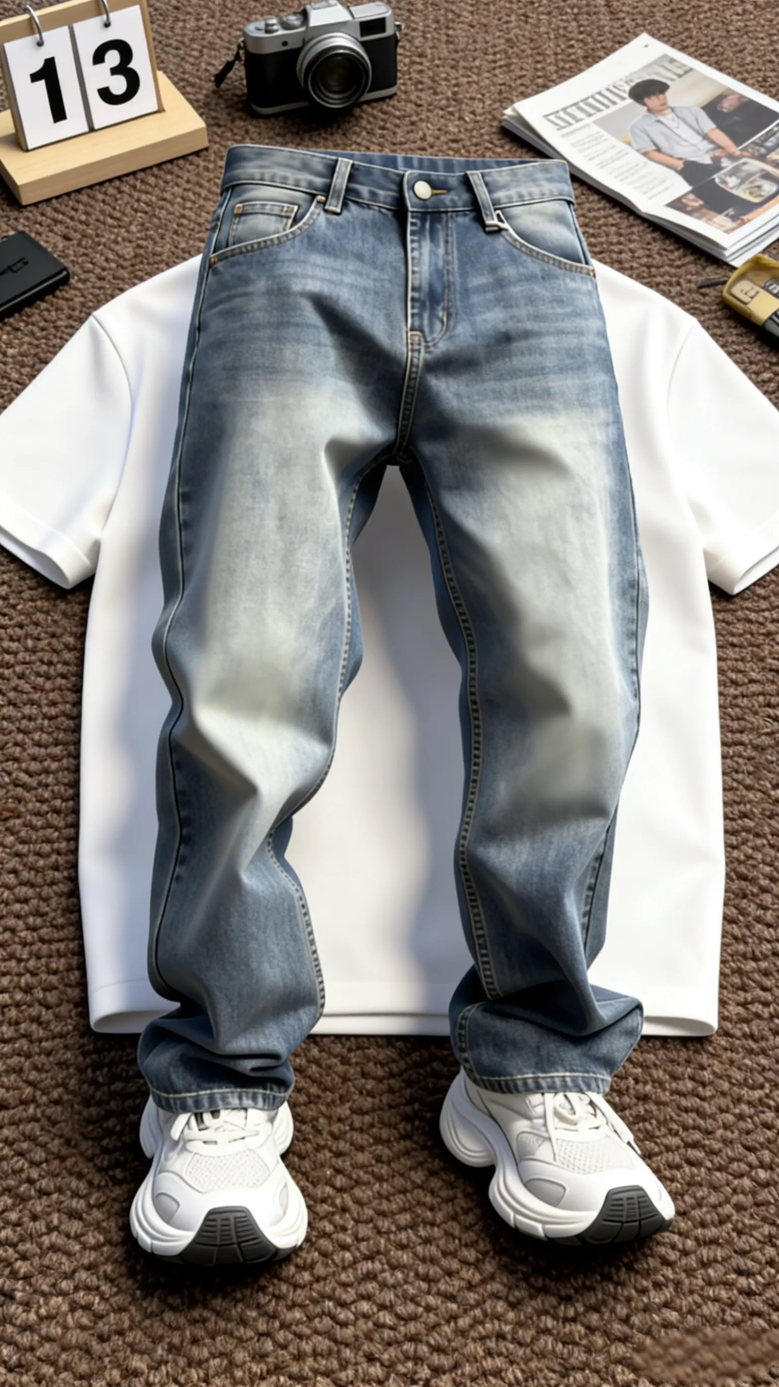 新款牛仔裤直筒男装男士宽松直筒复古男士高级感裤子牛仔男裤休闲