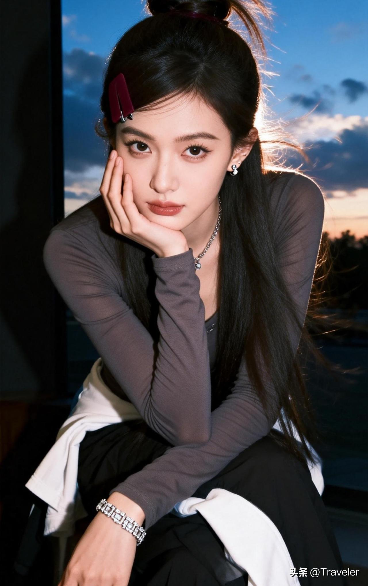 云鬓轻挽，月华如练。