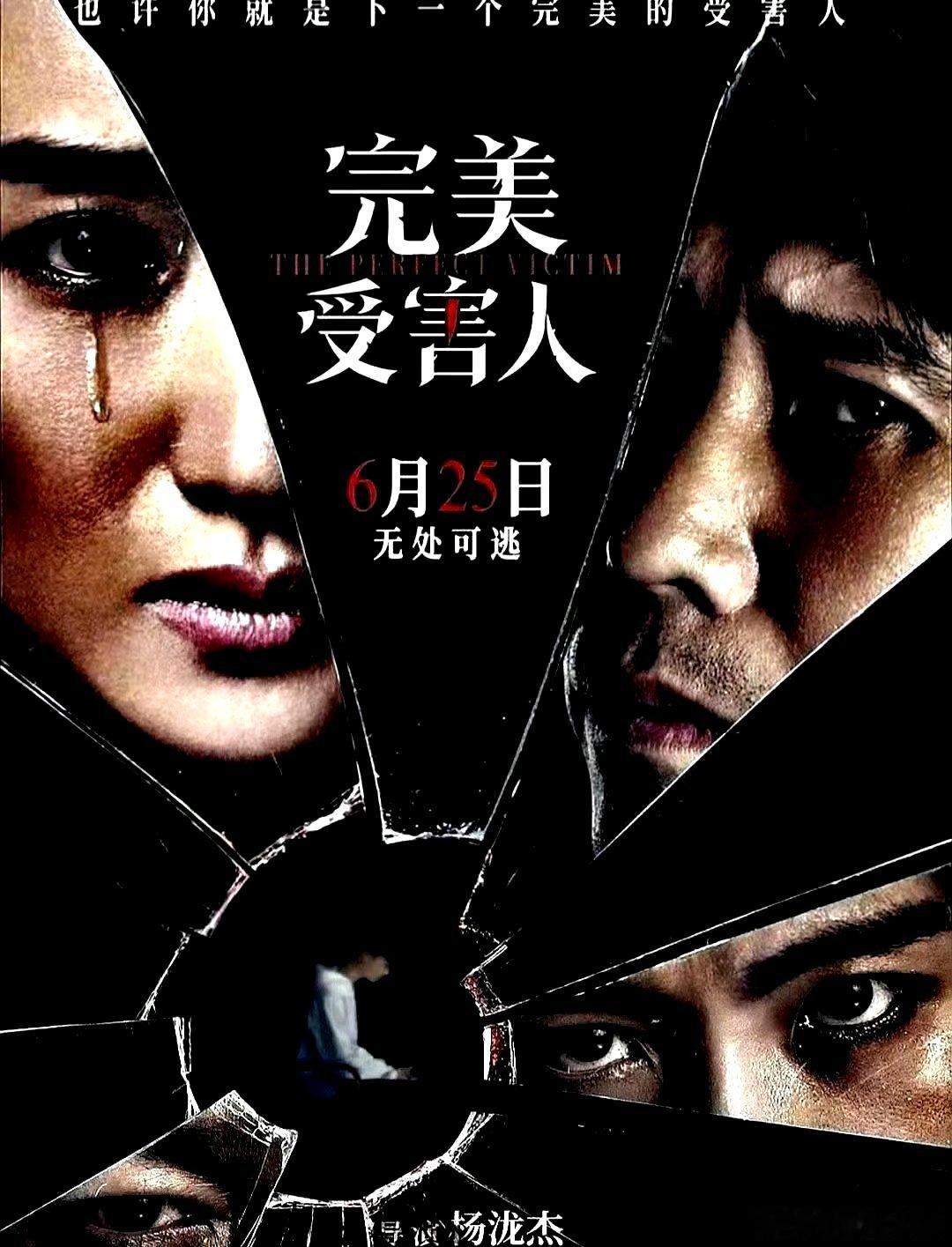 电影海报：李乃文，冯文娟，张峻宁，谭凯，姬他，赵子琪主演《完美受害人》。杨泷杰导
