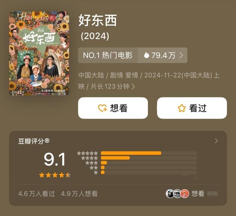 《好东西》豆瓣开分9.1 